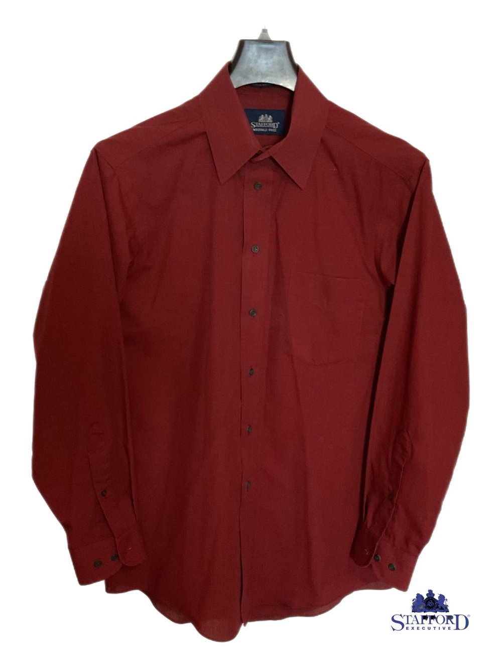 STAFFORD Men’s 15 (32-33) Button Down Collar Shirt Burgundy Wrinkle Free Travel